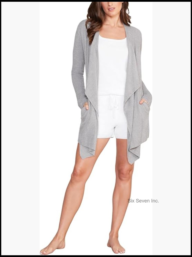 Soft Lightweight Knit Wrap Cardigan With Pockets, 75% Nylon 25% Rayon
